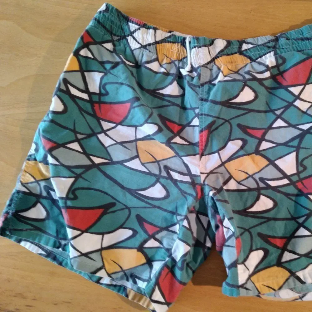 Vintage Hugo Valentino Abstract Geometric Stroke Swim Shorts